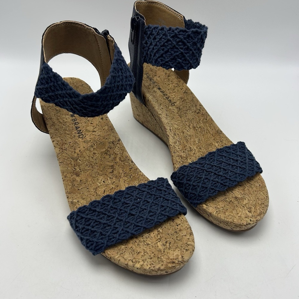 Lucky Brand Sandals Womens 8 M Kierony Wedge Blue Ankle Strap Casual 3 in